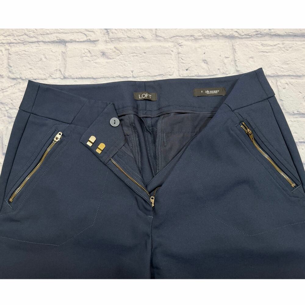 LOFT Julie Skinny Modern Dark Blue Ankle pants Zippered Pockets Sz 8 70268 A465 - Picture 4 of 4